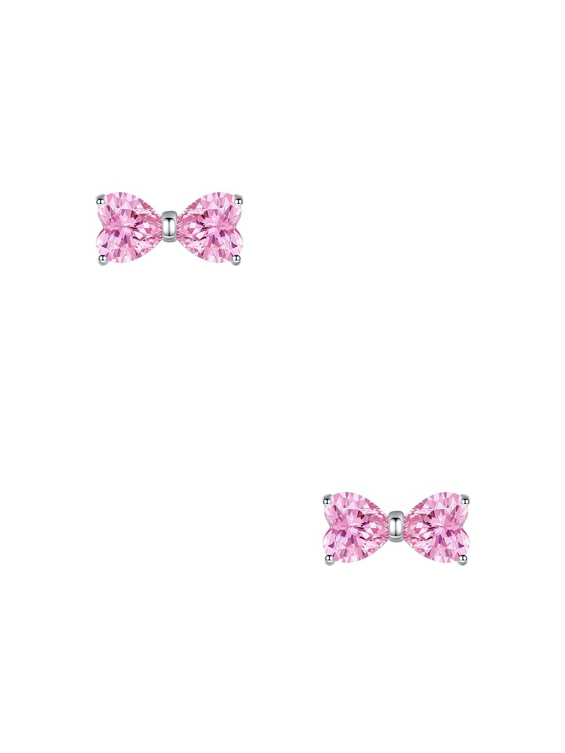 dainty gold plated bow shaped pink zirconia stone stud earrings 