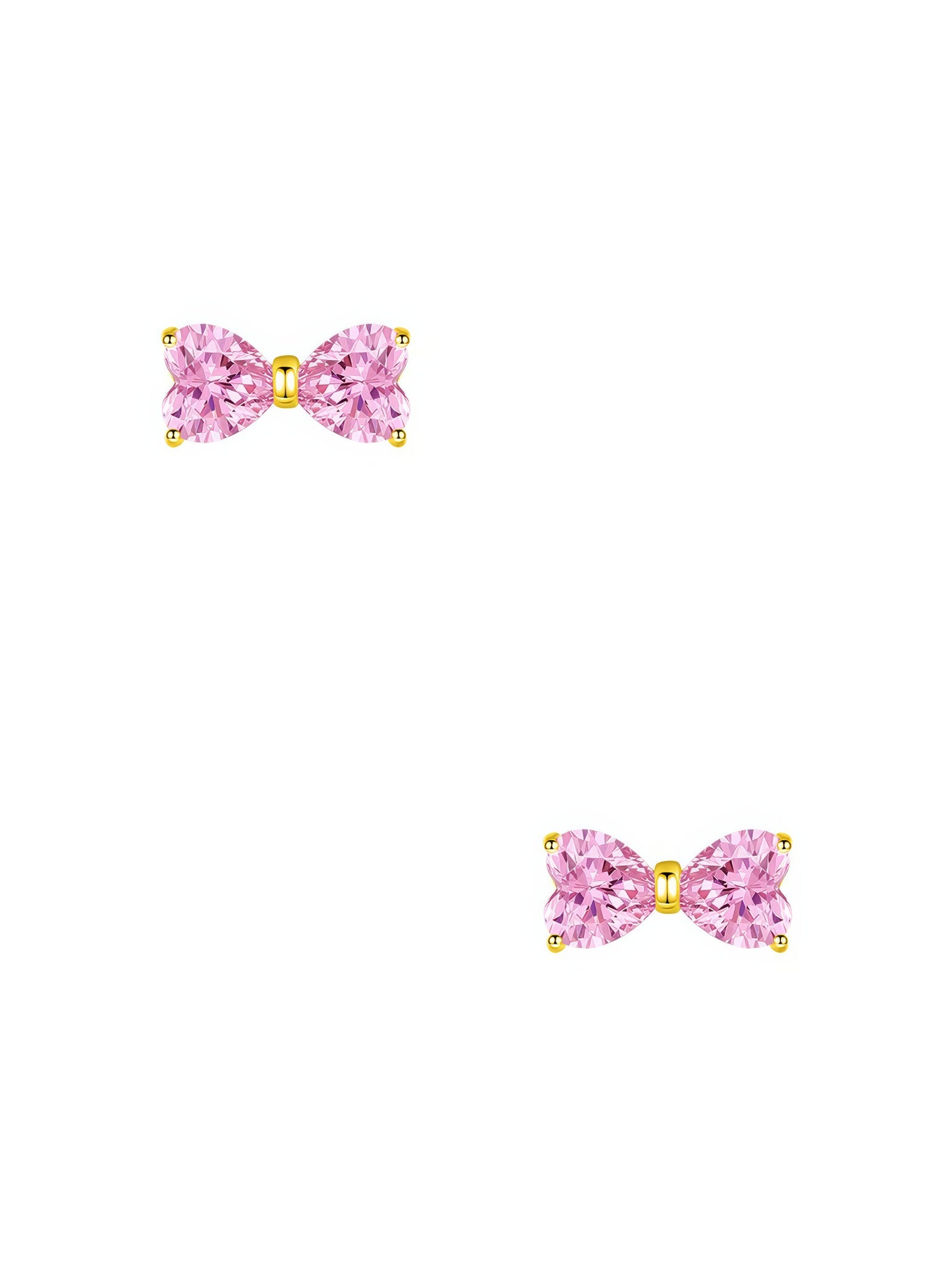 dainty gold plated bow shaped pink zirconia stone stud earrings 