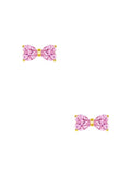 dainty gold plated bow shaped pink zirconia stone stud earrings 