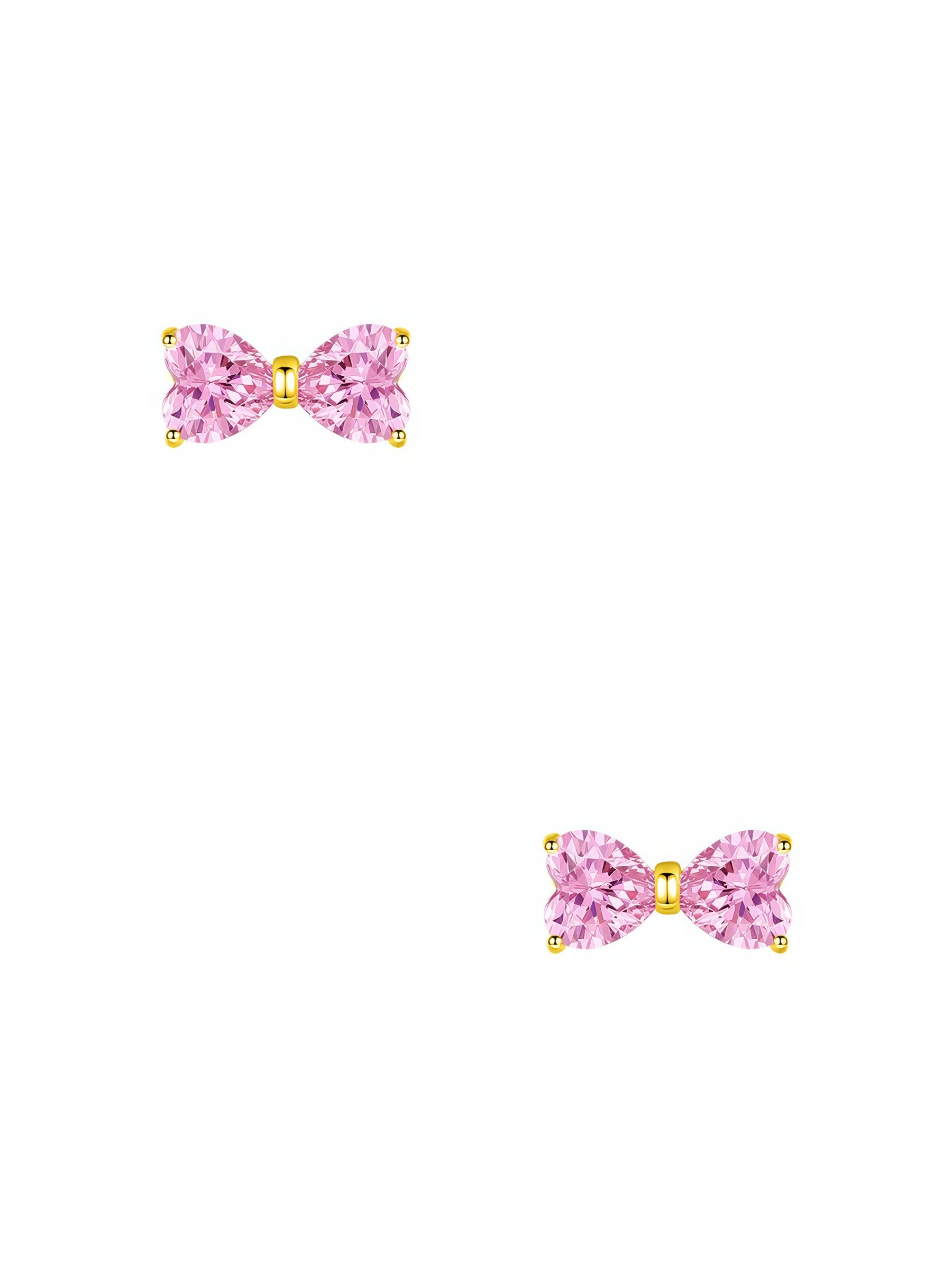 dainty gold plated bow shaped pink zirconia stone stud earrings 