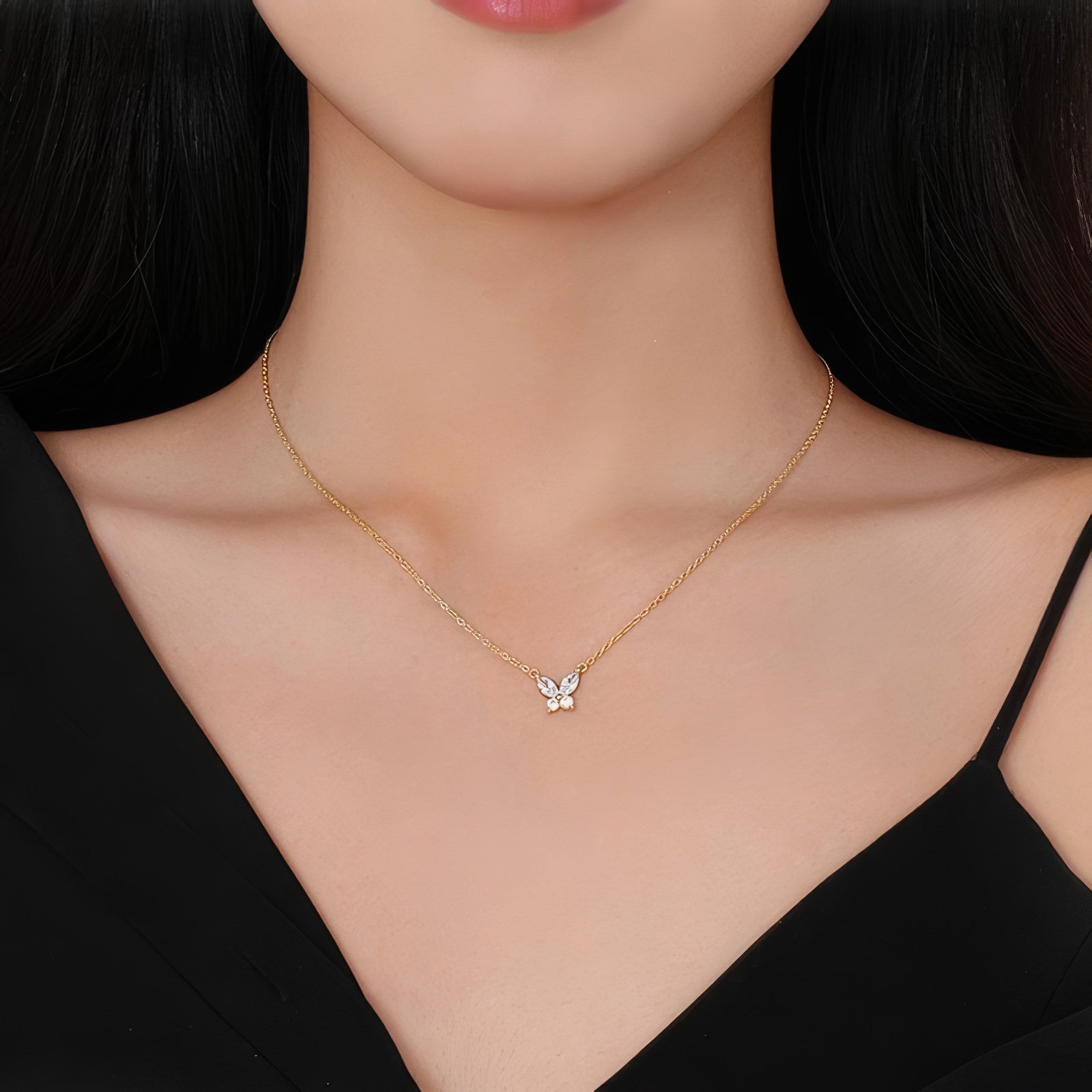 delicate clear zirconia crystal butterfly shaped pendant sterling silver 18k gold plated necklace