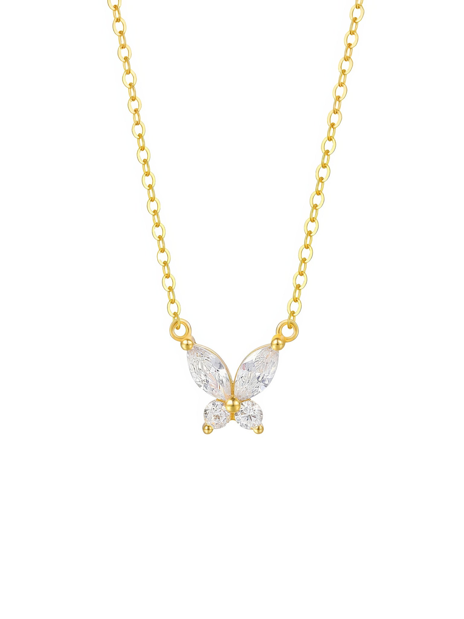 delicate clear zirconia crystal butterfly shaped pendant sterling silver 18k gold plated necklace