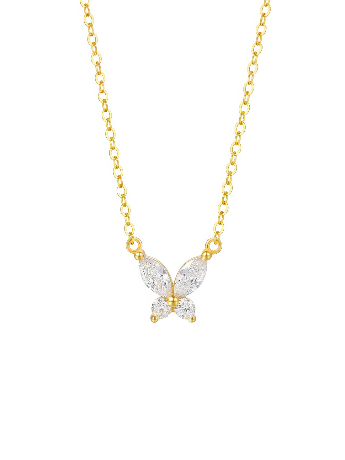 delicate clear zirconia crystal butterfly shaped pendant sterling silver 18k gold plated necklace