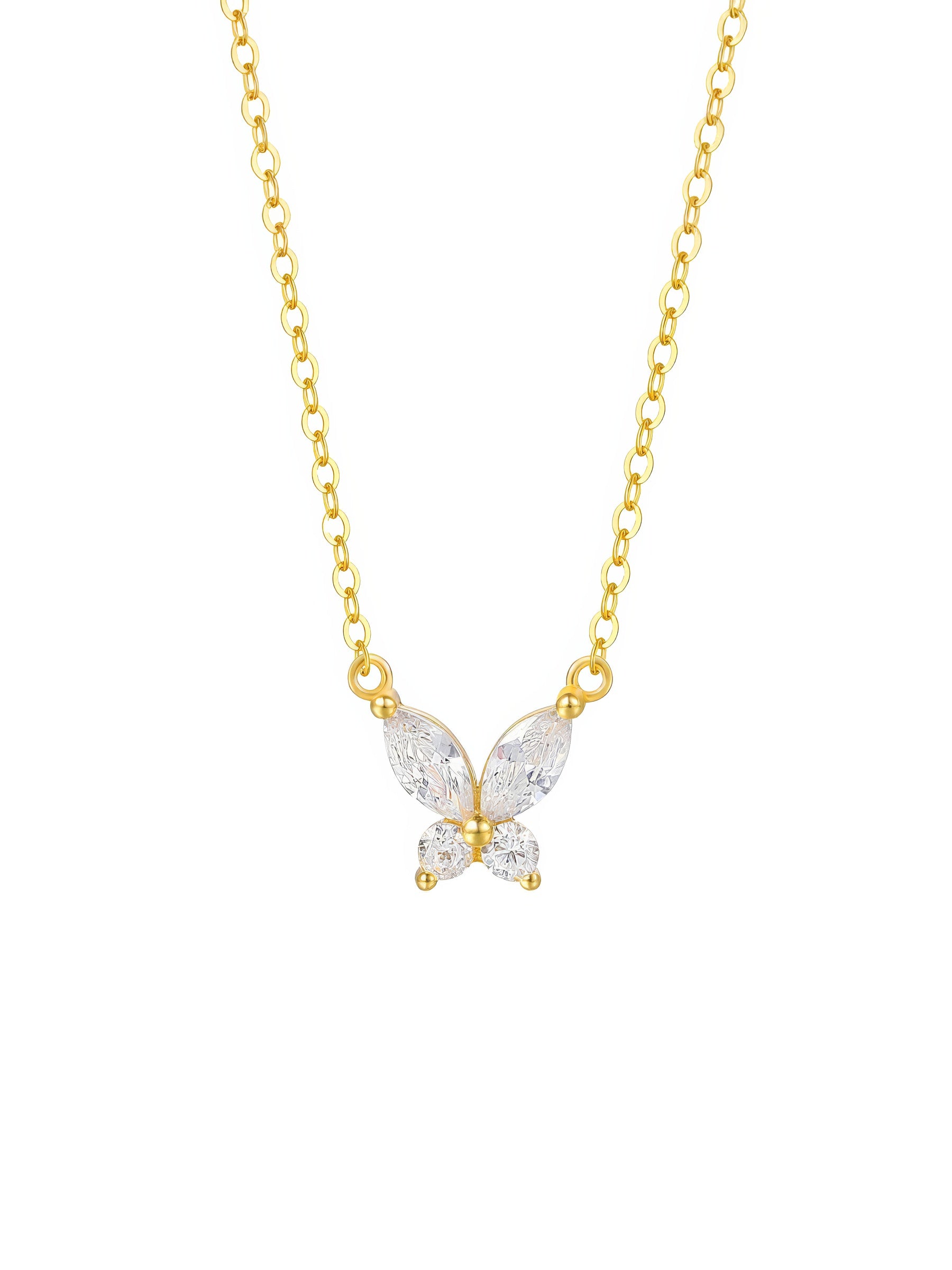 delicate clear zirconia crystal butterfly shaped pendant sterling silver 18k gold plated necklace