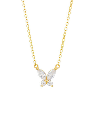 delicate clear zirconia crystal butterfly shaped pendant sterling silver 18k gold plated necklace