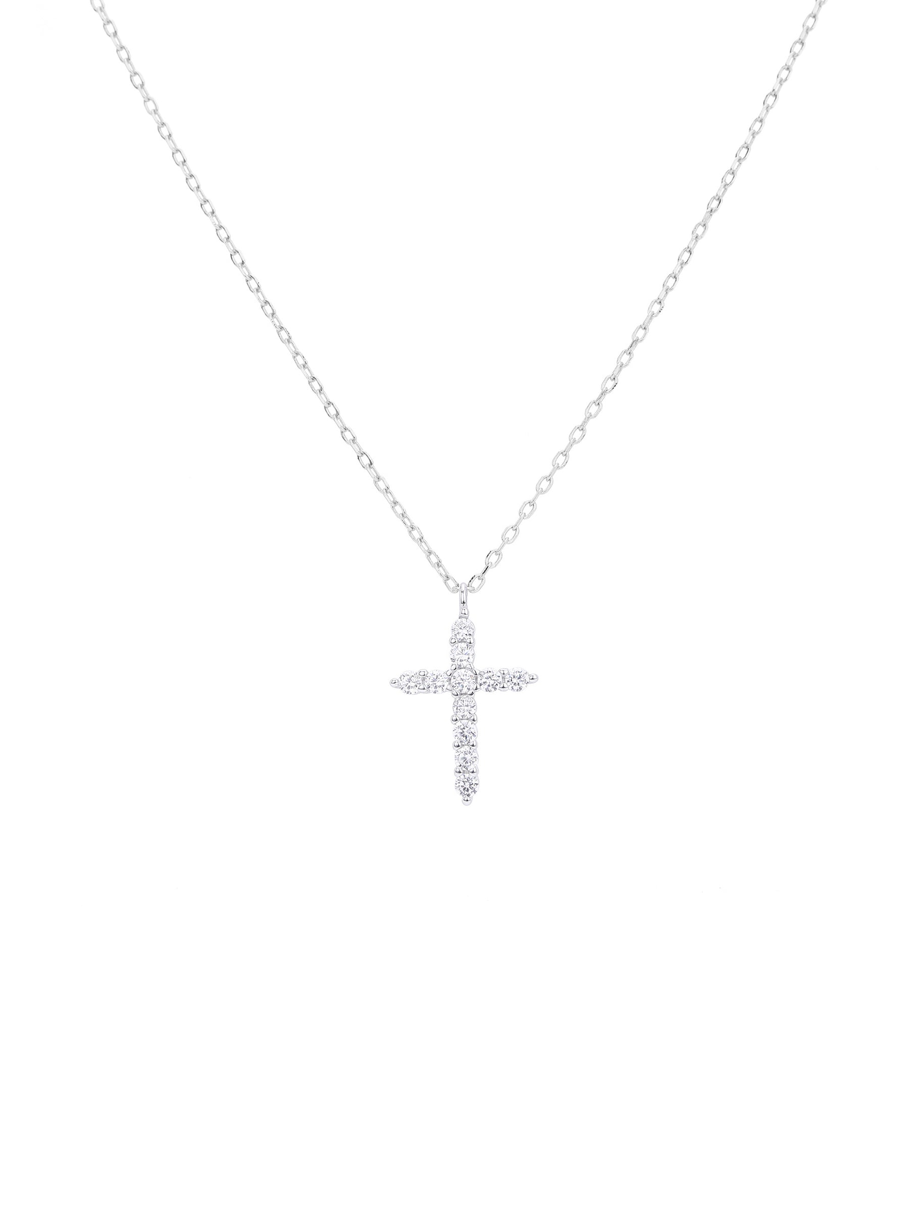 Gold plated sterling silver cross pendant necklace with clear zircon stones on fine chain, minimal design jewelry cross piece