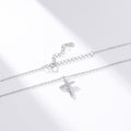 Gold plated sterling silver cross pendant necklace with clear zircon stones on fine chain, minimal design jewelry cross piece