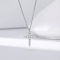 Gold plated sterling silver cross pendant necklace with clear zircon stones on fine chain, minimal design jewelry cross piece