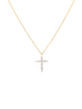 Gold plated sterling silver cross pendant necklace with clear zircon stones on fine chain, minimal design jewelry piece