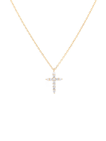 Gold plated sterling silver cross pendant necklace with clear zircon stones on fine chain, minimal design jewelry piece