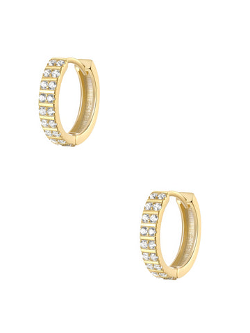 two row zirconia crystals simple hoop gold plated earrings tinypleasure jewelry