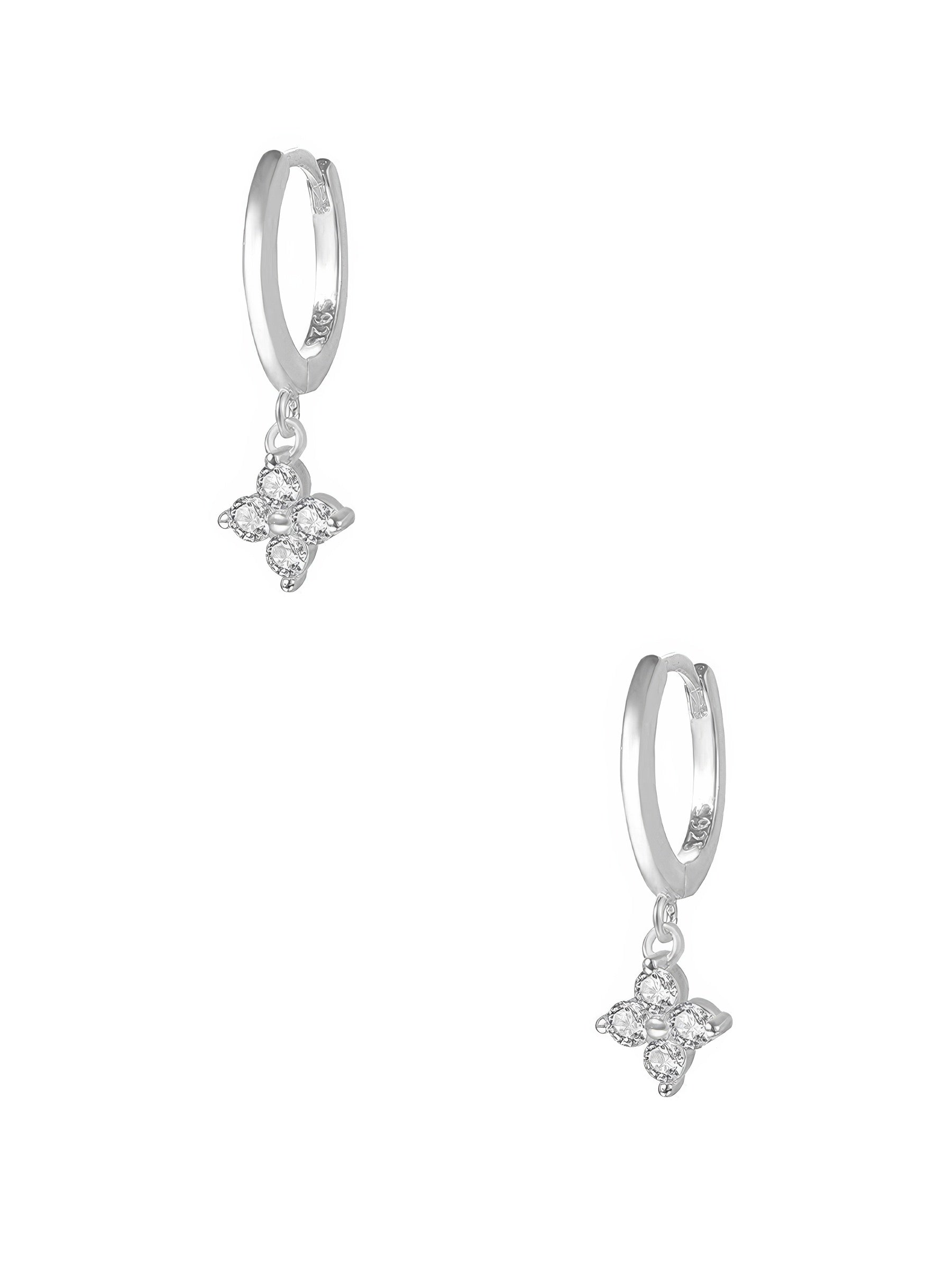 four leaf clover flower crystal pendant earrings in gold plated sterling silver 