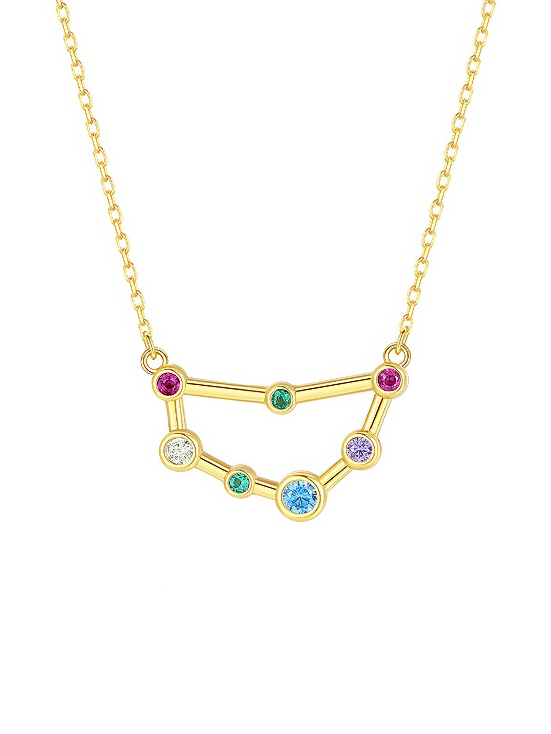 capricorn constellation shaped necklace pendant made of multicolor cubic zirconia stones and gold plated sterling silver metal