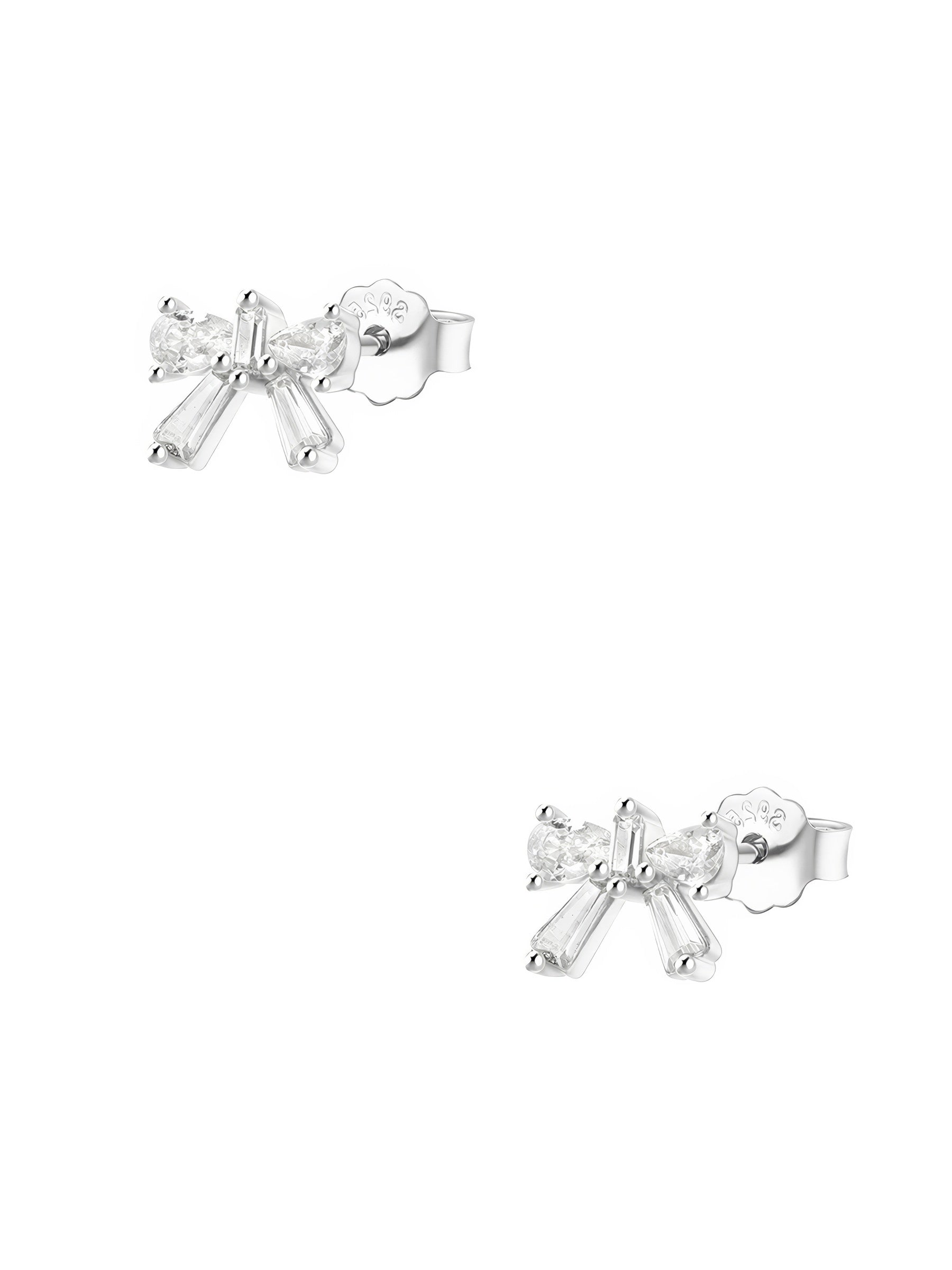 dainty bow shaped stud earrings in gold plated sterling silver made with zirconia crystals