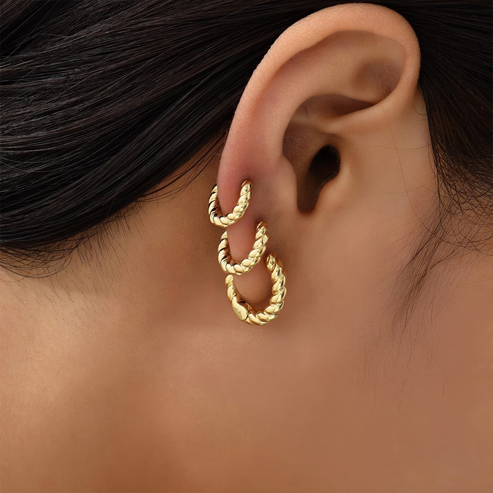 gold plated silver sculpted cable twisted huggie hoop earrings