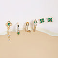 green crystals mismatched mini earrings set in gold plated stainless steel