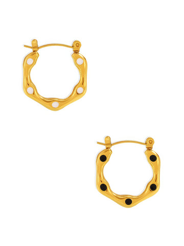 Rounded Hexagon Hoop Earrings With Resin Dots