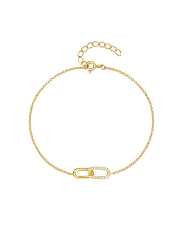 Interlocking zirconia link bracelet in 925 sterling silver with two oval charms—one pavé zirconia—adjustable chain, available in gold & silver plating