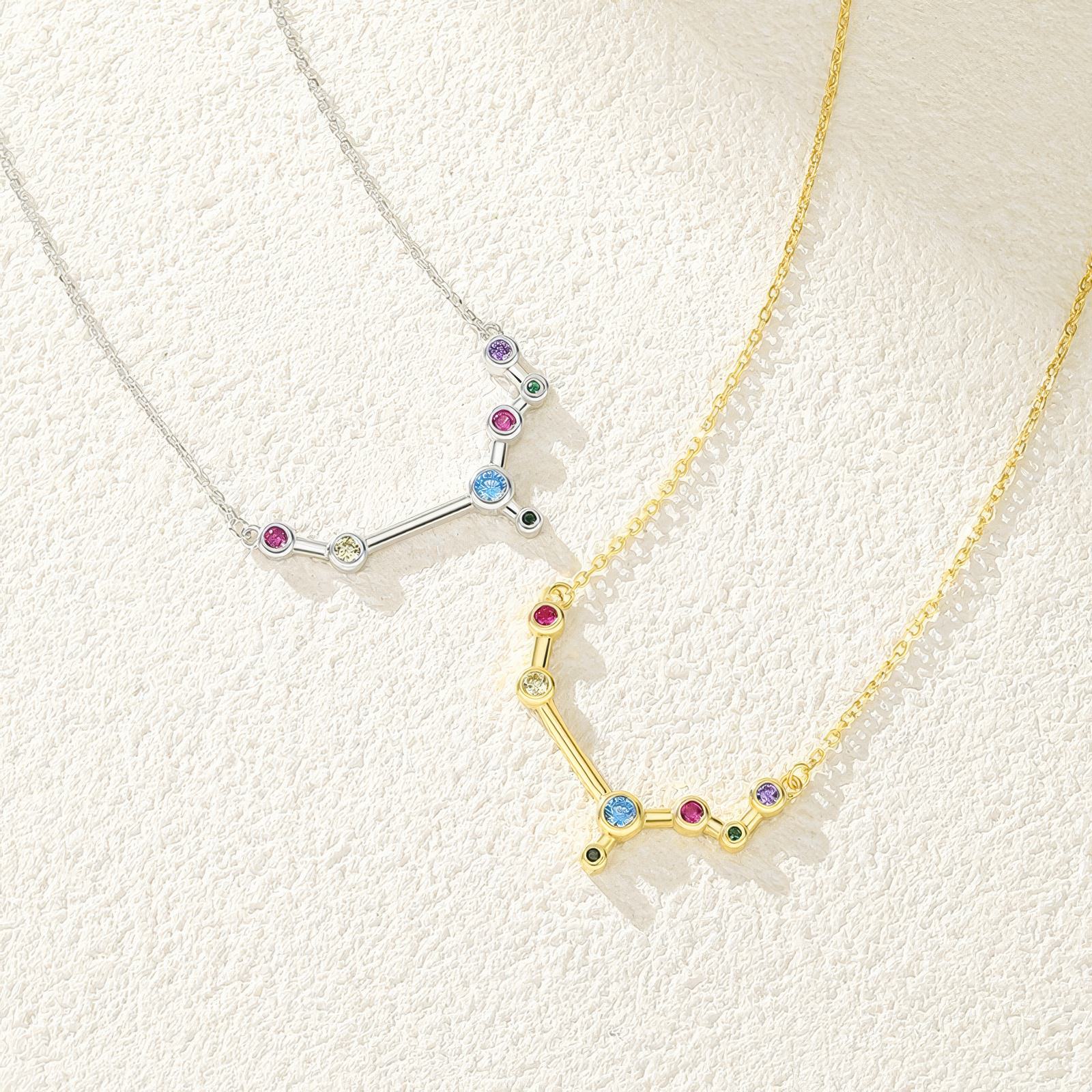 leo constellation shaped necklace pendant made of multicolor cubic zirconia stones and gold plated sterling silver metal