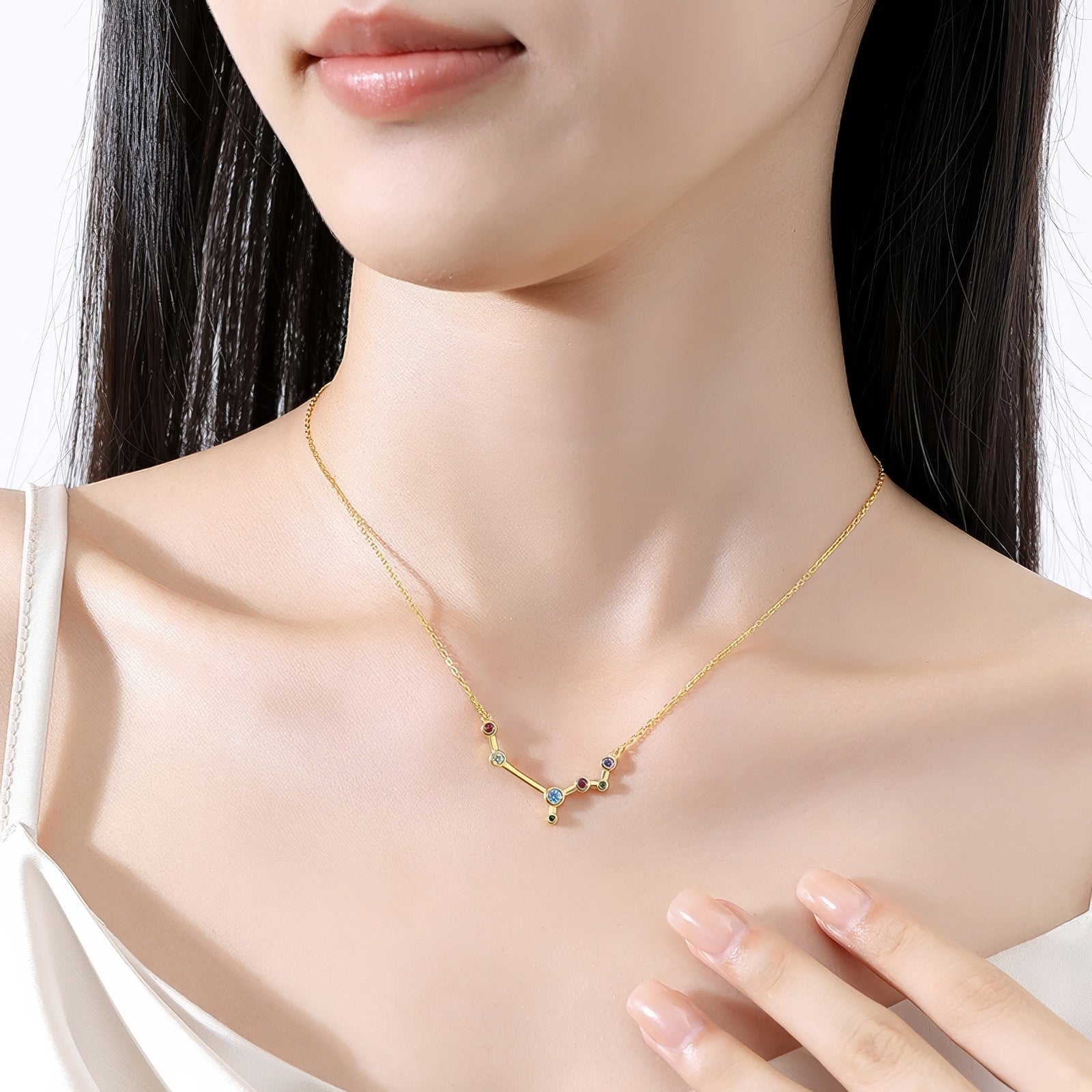 leo constellation shaped necklace pendant made of multicolor cubic zirconia stones and gold plated sterling silver metal