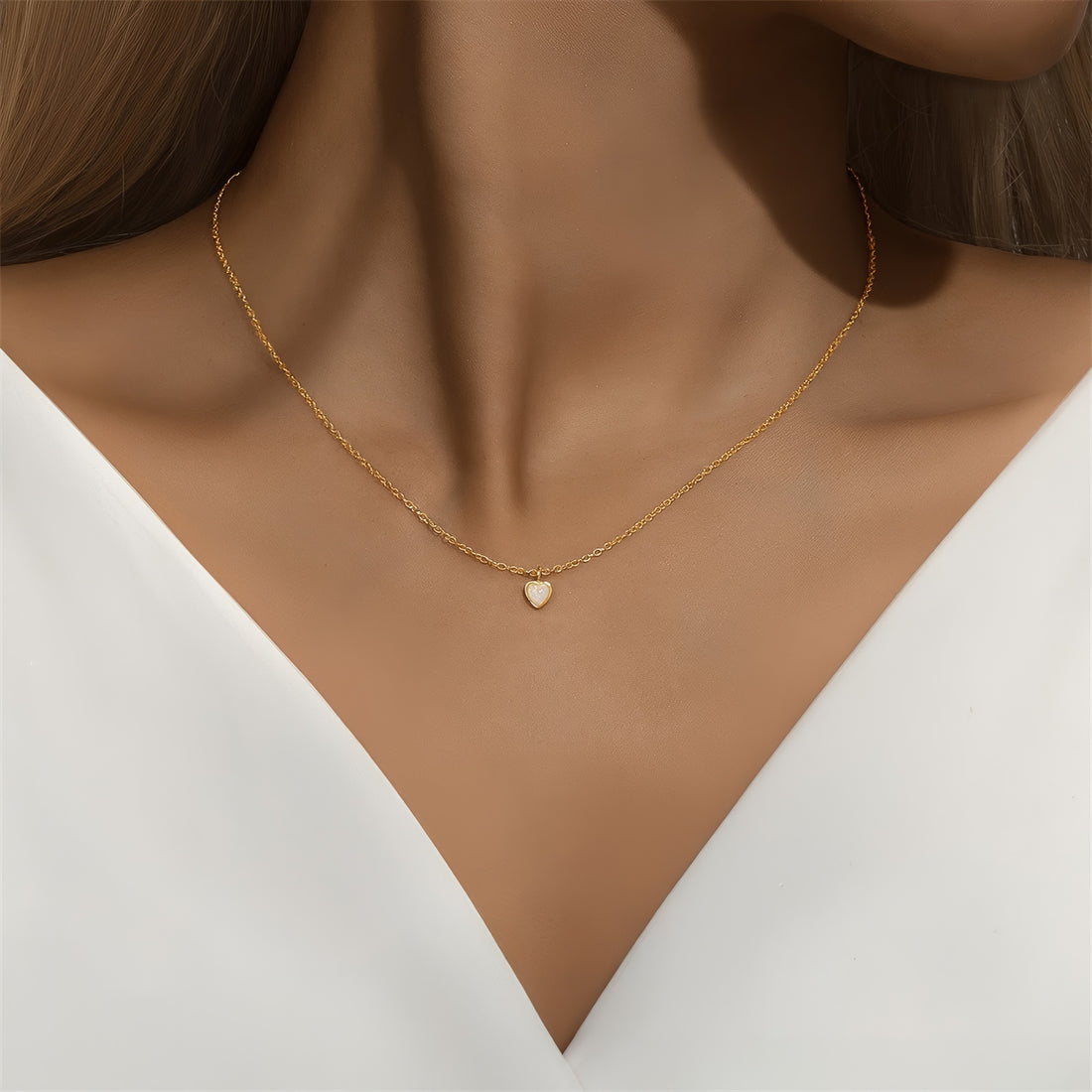dainty crystal heart gold plated chain necklace