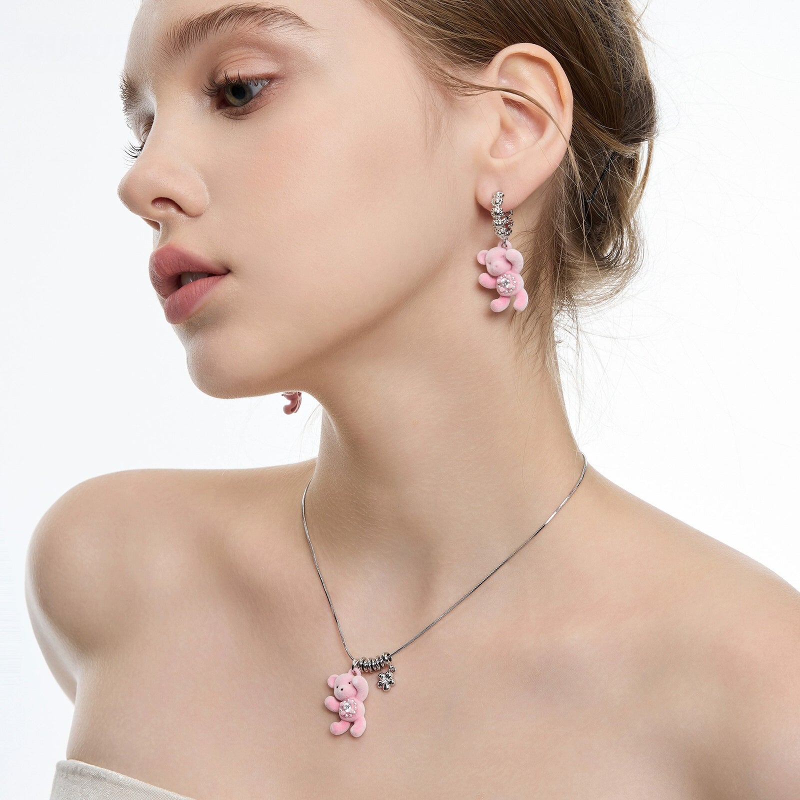 plush pink gummy bear drop charm earrings 