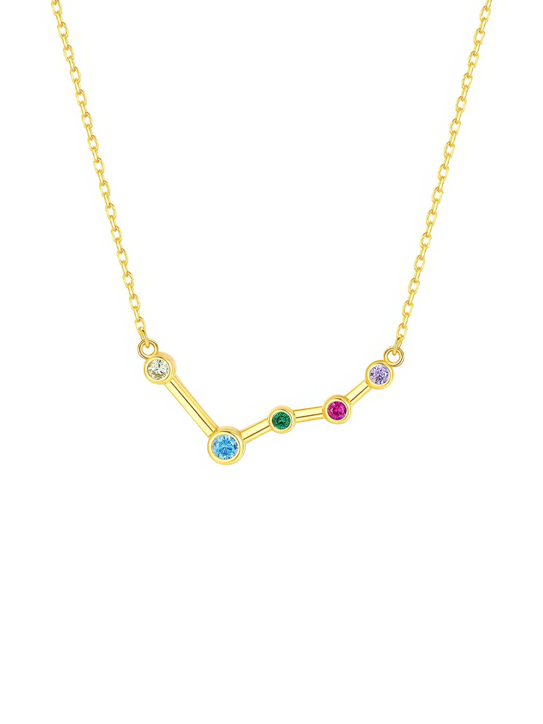 pisces constellation shaped necklace pendant made of multicolor cubic zirconia stones and gold plated sterling silver metal