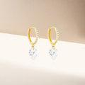 pear-cut crystal drop hoop 925 sterling silver earrings with 5A cubic zirconia accents in 18k gold plating