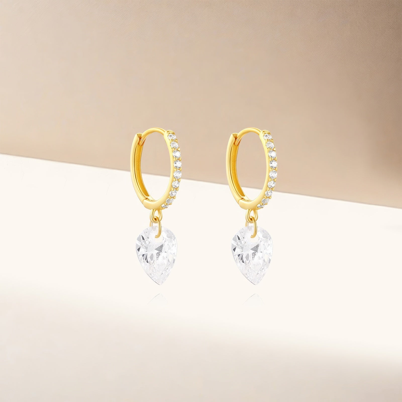 pear-cut crystal drop hoop 925 sterling silver earrings with 5A cubic zirconia accents in 18k gold plating