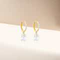 emerald-cut crystal drop hoop 925 sterling silver earrings with 5A cubic zirconia accents in 18k gold plating