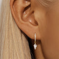 briolette-cut crystal drop hoop 925 sterling silver earrings with 5A cubic zirconia accents in 18k gold plating