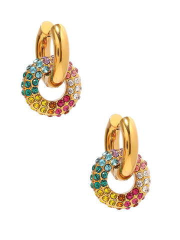 rainbow zircon stones interlock hoop aesthetic earrings