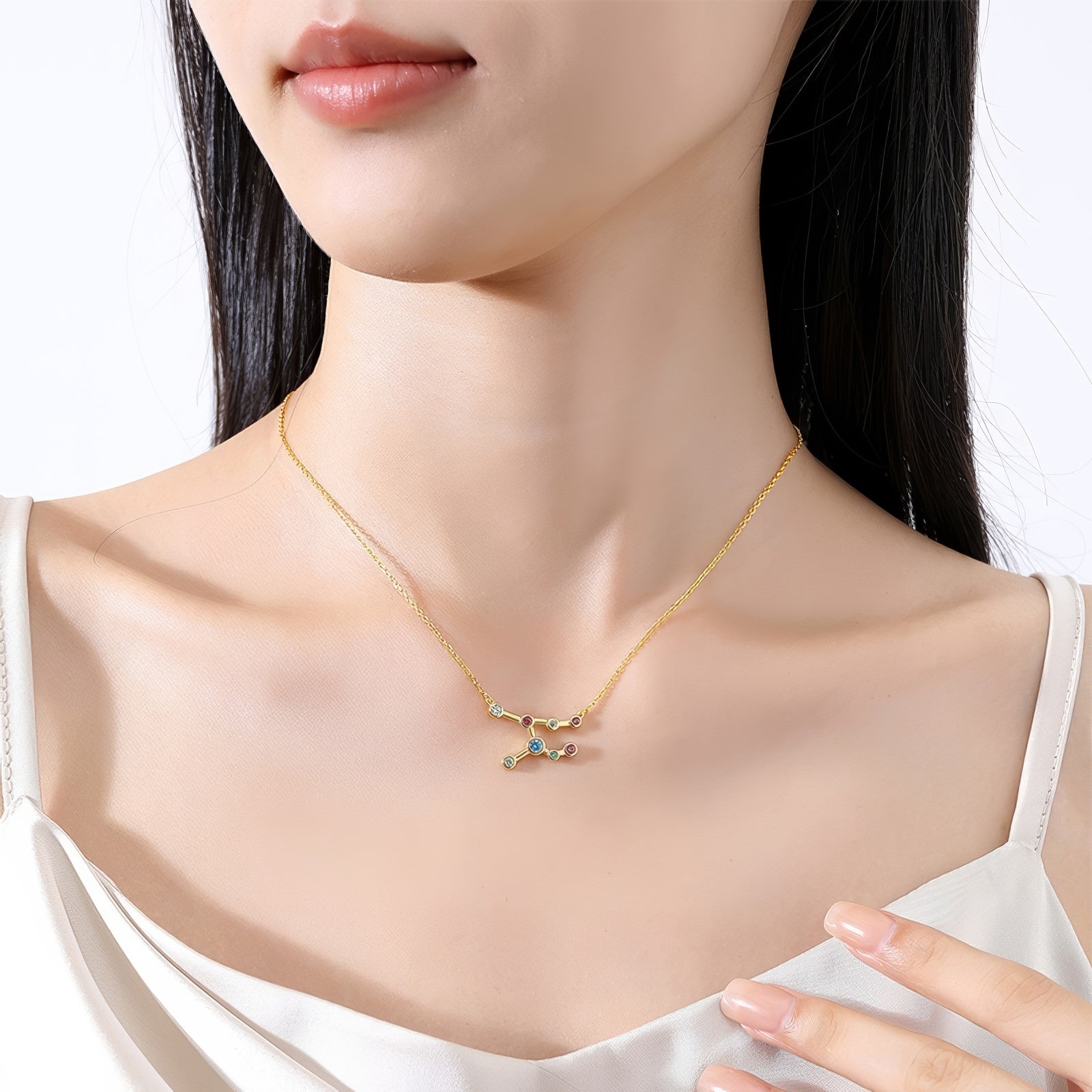 sagittarius constellation gold plated pendant necklace with multicolor zirconia stones 