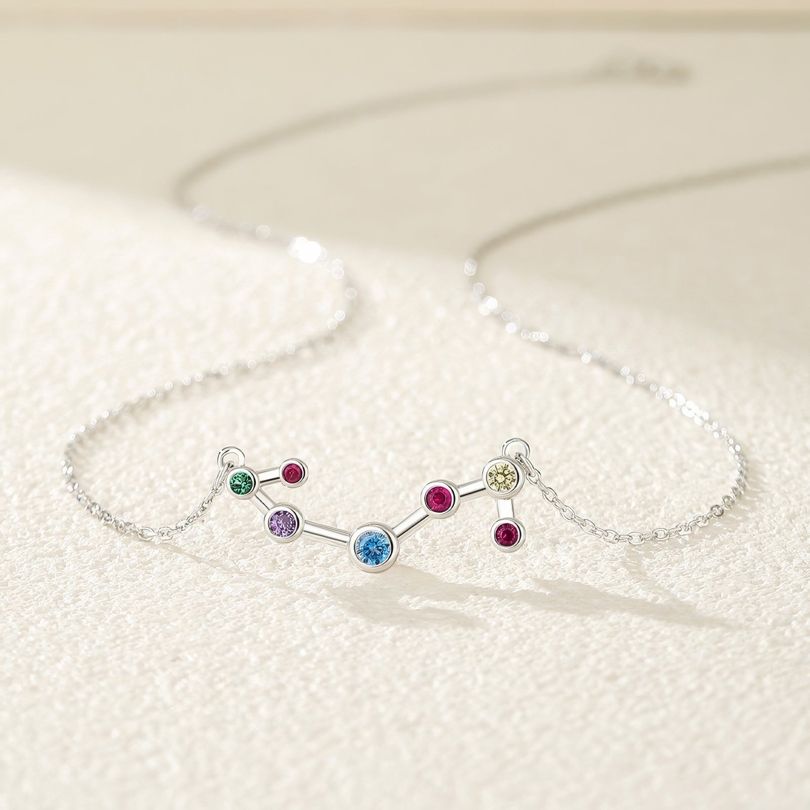 scorpio constellation shaped necklace pendant made of multicolor cubic zirconia stones and gold plated sterling silver metal