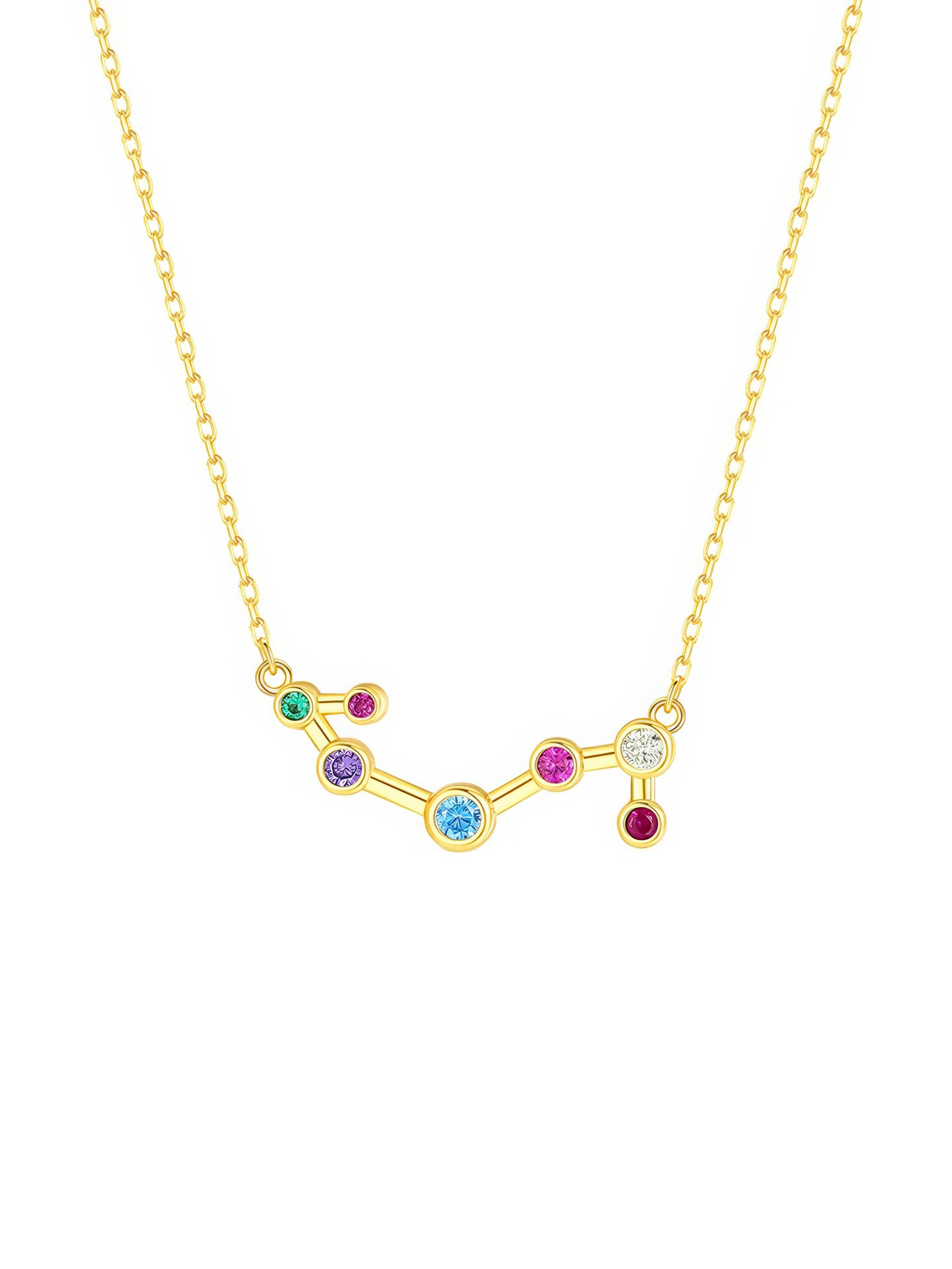 scorpio constellation shaped necklace pendant made of multicolor cubic zirconia stones and gold plated sterling silver metal