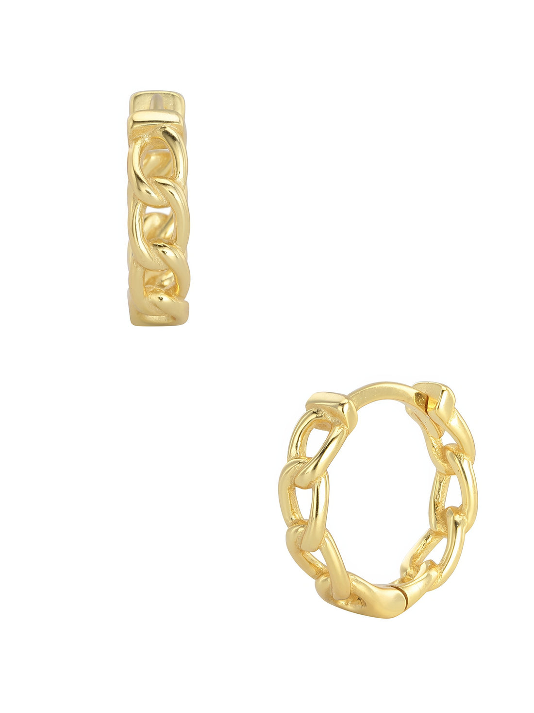 gold plated silver chain link design huggie hoop earrings 