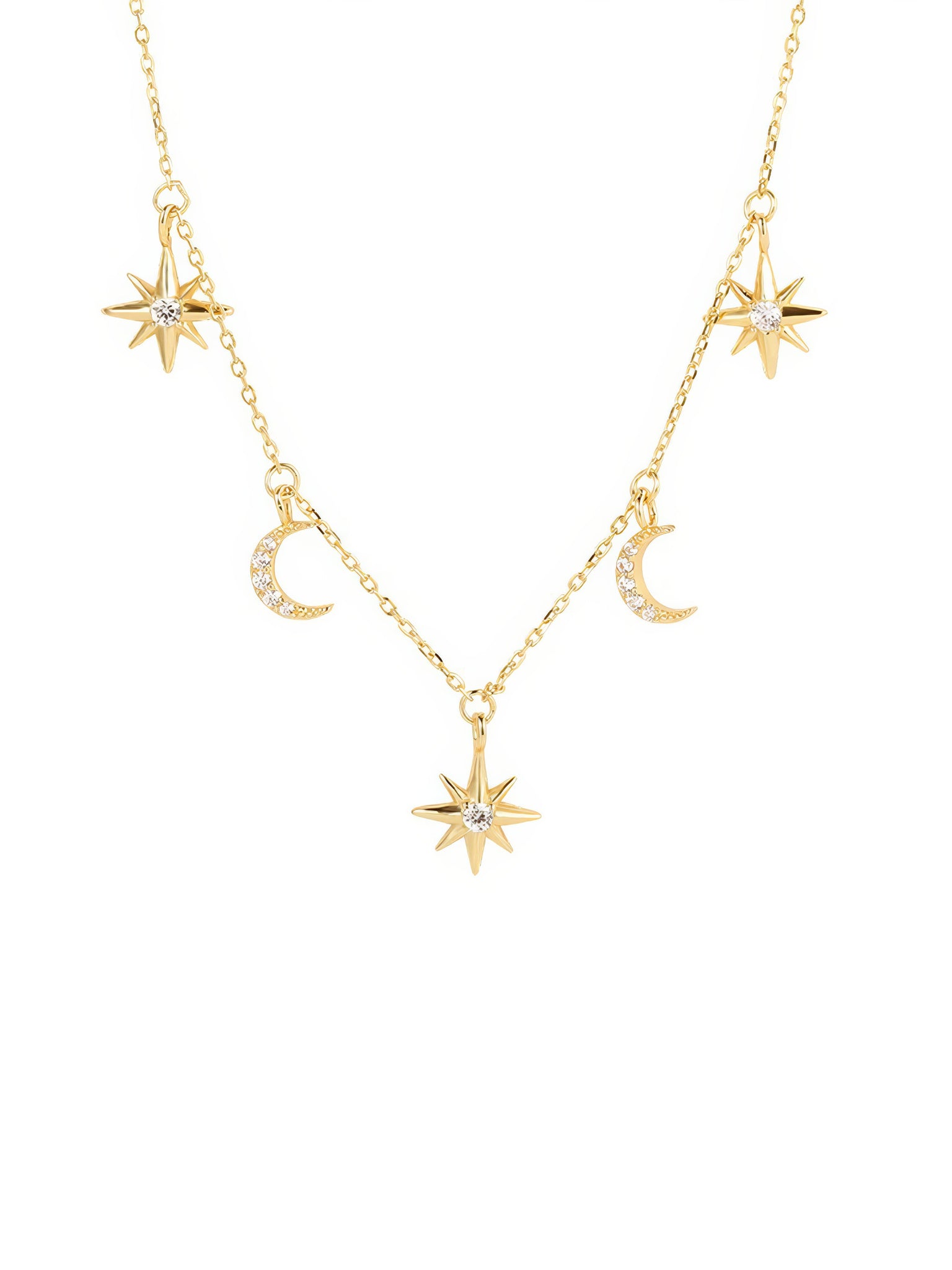 moon and stars adorned with crystals aesthetic dainty charm necklace tinypleasure jewelry