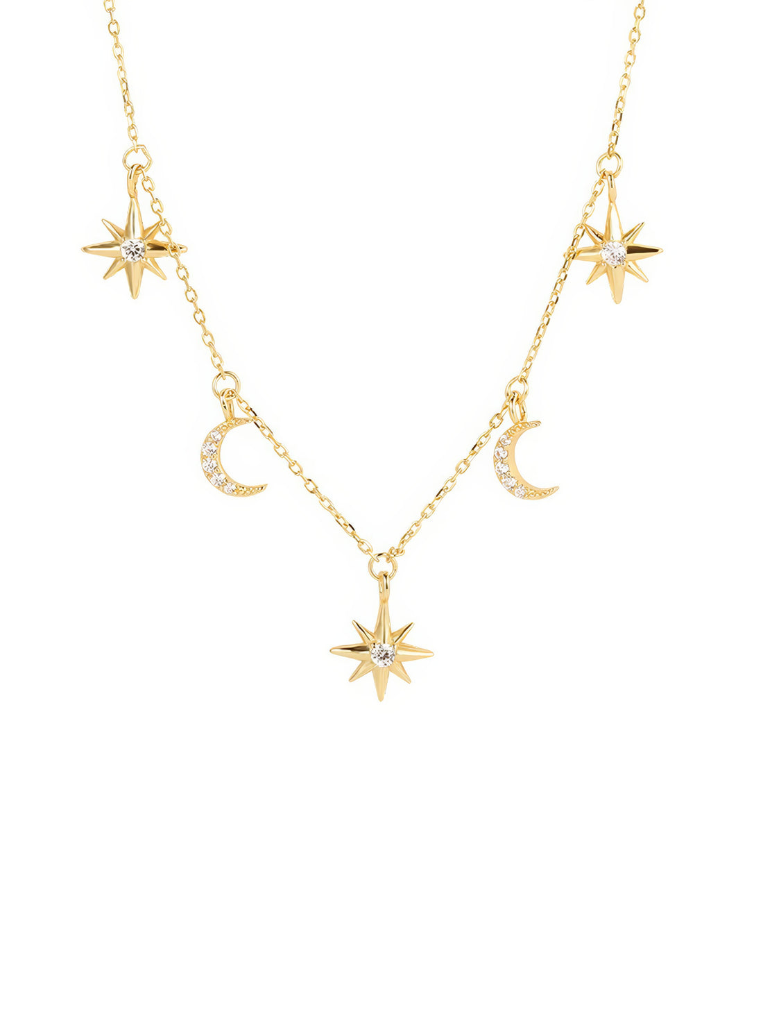 moon and stars adorned with crystals aesthetic dainty charm necklace tinypleasure jewelry