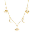 moon and stars adorned with crystals aesthetic dainty charm necklace tinypleasure jewelry