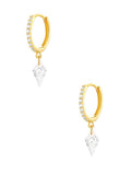 briolette-cut crystal drop hoop 925 sterling silver earrings with 5A cubic zirconia accents in 18k gold plating