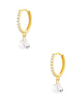 heart-cut crystal drop hoop 925 sterling silver earrings with 5A cubic zirconia accents in 18k gold plating