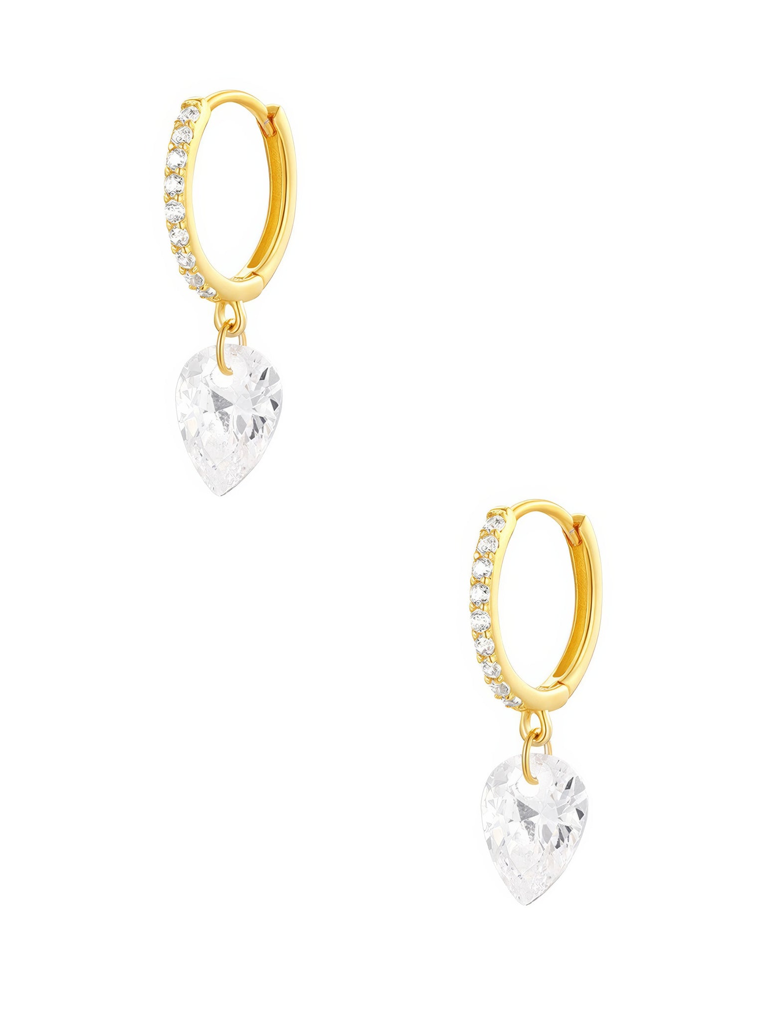 pear-cut crystal drop hoop 925 sterling silver earrings with 5A cubic zirconia accents in 18k gold plating