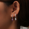 teardrop zirconia crystal pendant hoop earring adorned with small crystals in sterling silver and 18k gold plating