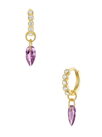 teardrop zirconia crystal pendant hoop earring adorned with small crystals in sterling silver and 18k gold plating