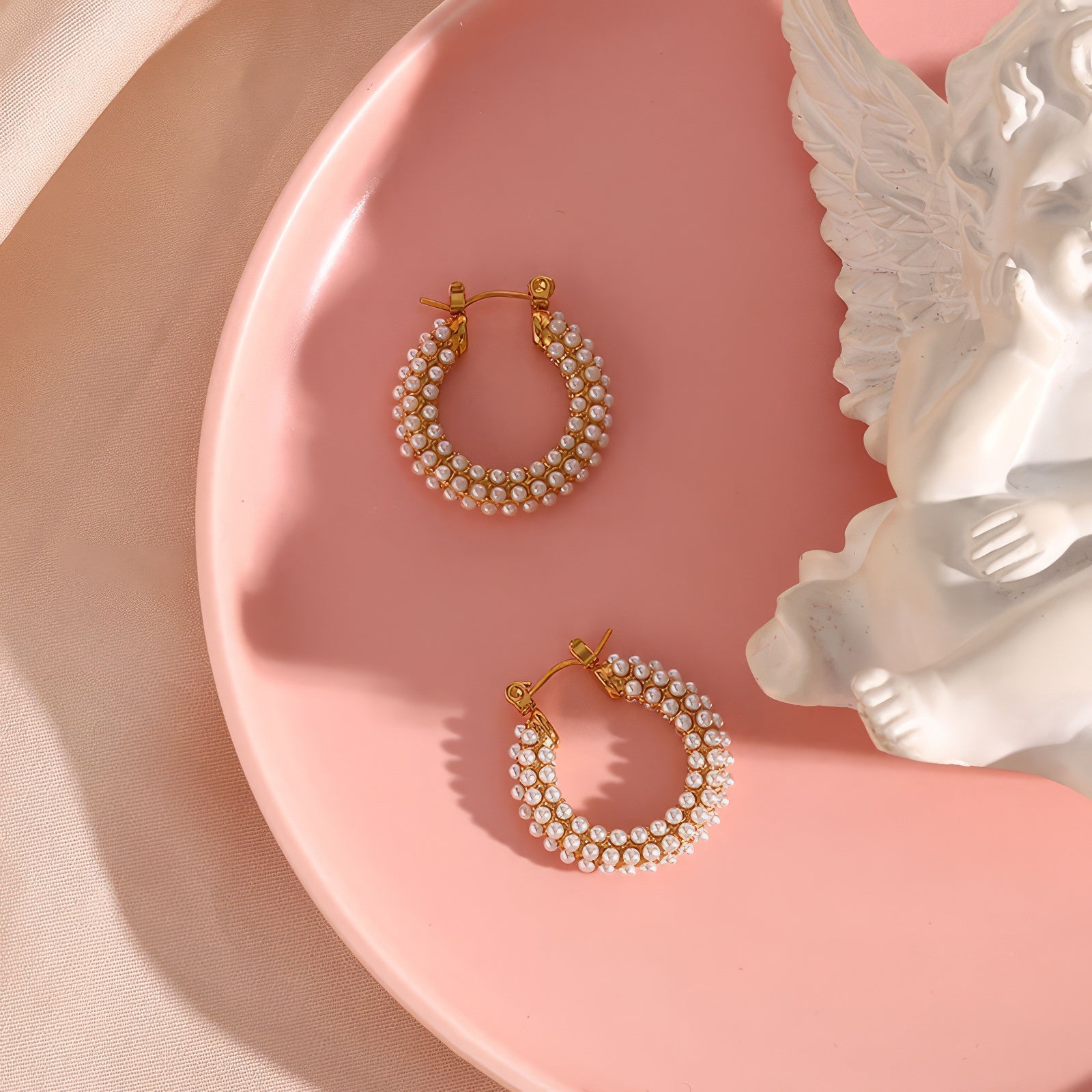 simulated tiny pearls beaded hoop earrings 