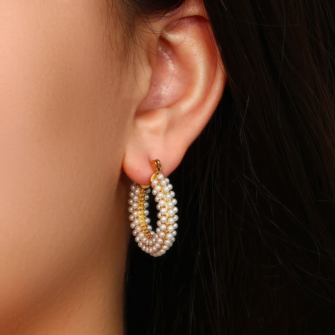 simulated tiny pearls beaded hoop earrings 