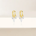 gold plated mini dangle hoop earrings with three crystals 
