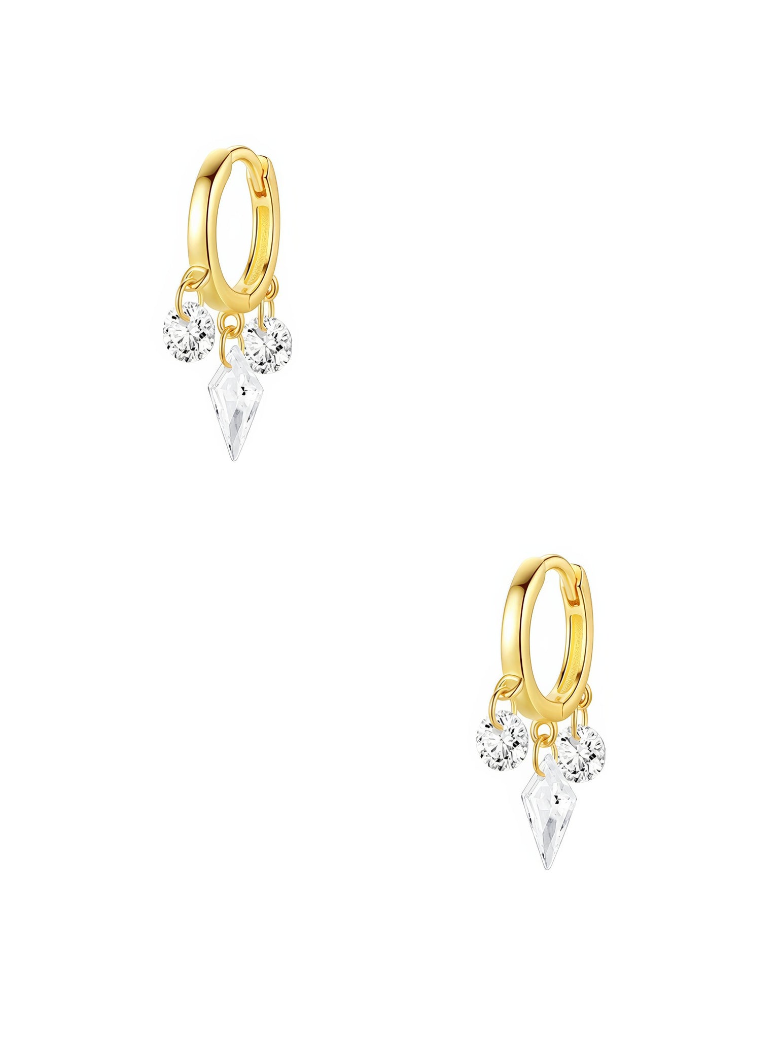 gold plated mini dangle hoop earrings with three crystals 