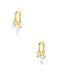 gold plated mini dangle hoop earrings with three crystals 