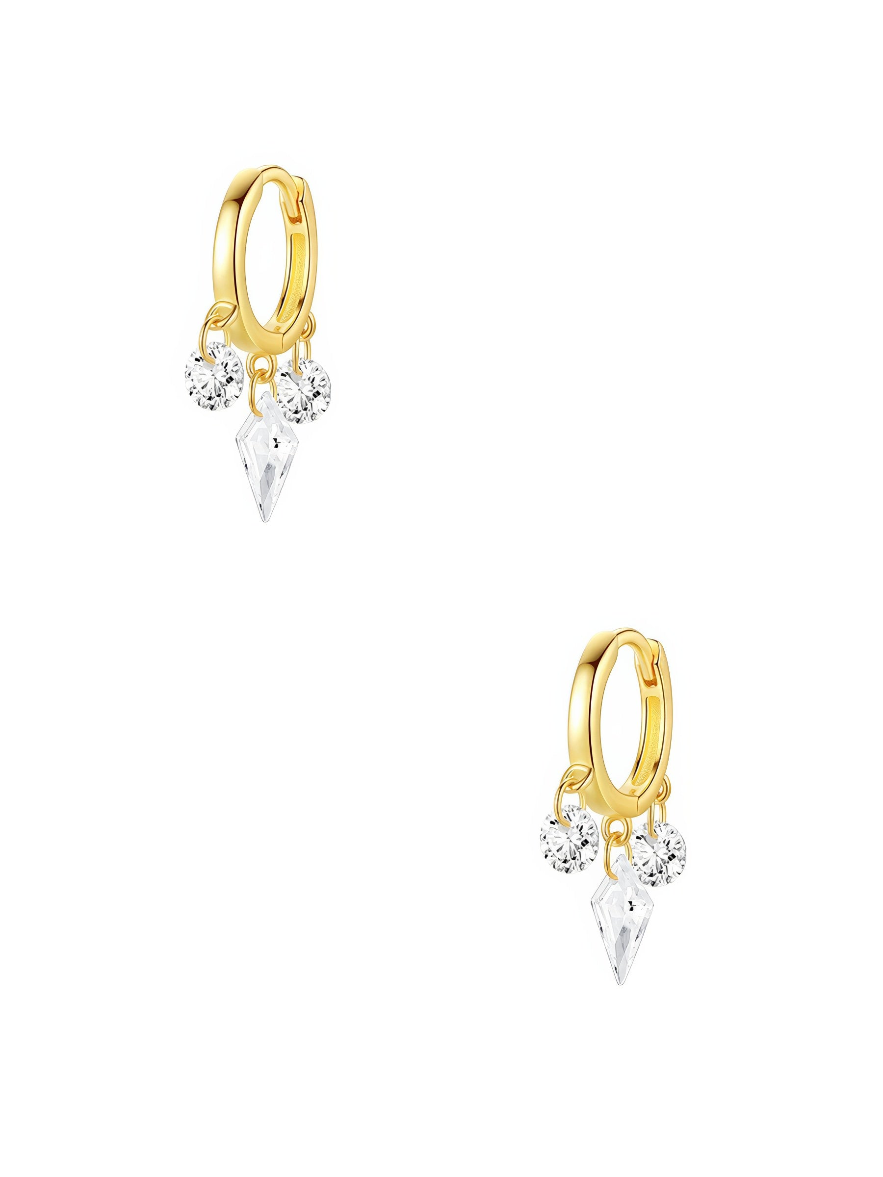 gold plated mini dangle hoop earrings with three crystals 